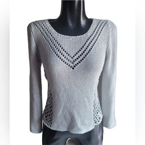 Nado Grey Silver Open Knit Patterned Sweater with Open Arm Seams S